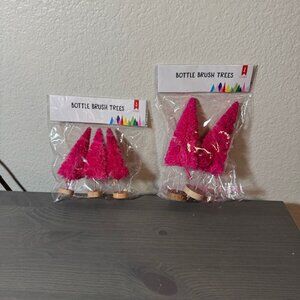 NWT Hobby Lobby Combination of Sizes of Mini Pink Bottle Brush Trees, 4" - 6"